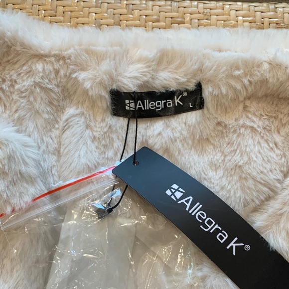 Allegra K Cream Faux Fur Jacket with Broach L - Picture 8 of 10